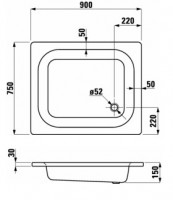 Laufen PLATINA sprchová vanička ocelová 900x750 mm, obdélník, bílá   H2150230000401